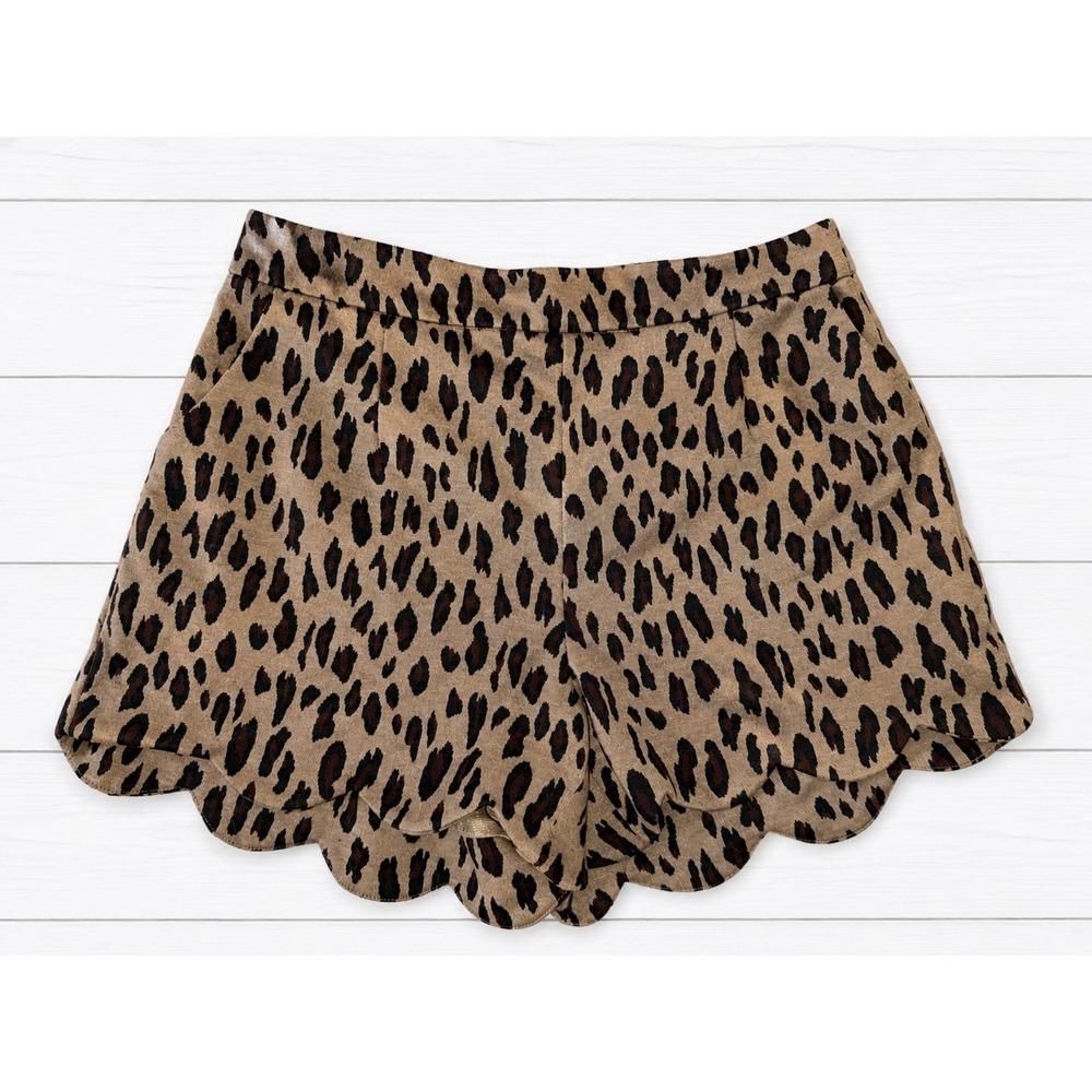 ee:some Leopard Print Scalloped Hem Shorts Brown Black Elastic Waist Size Medium